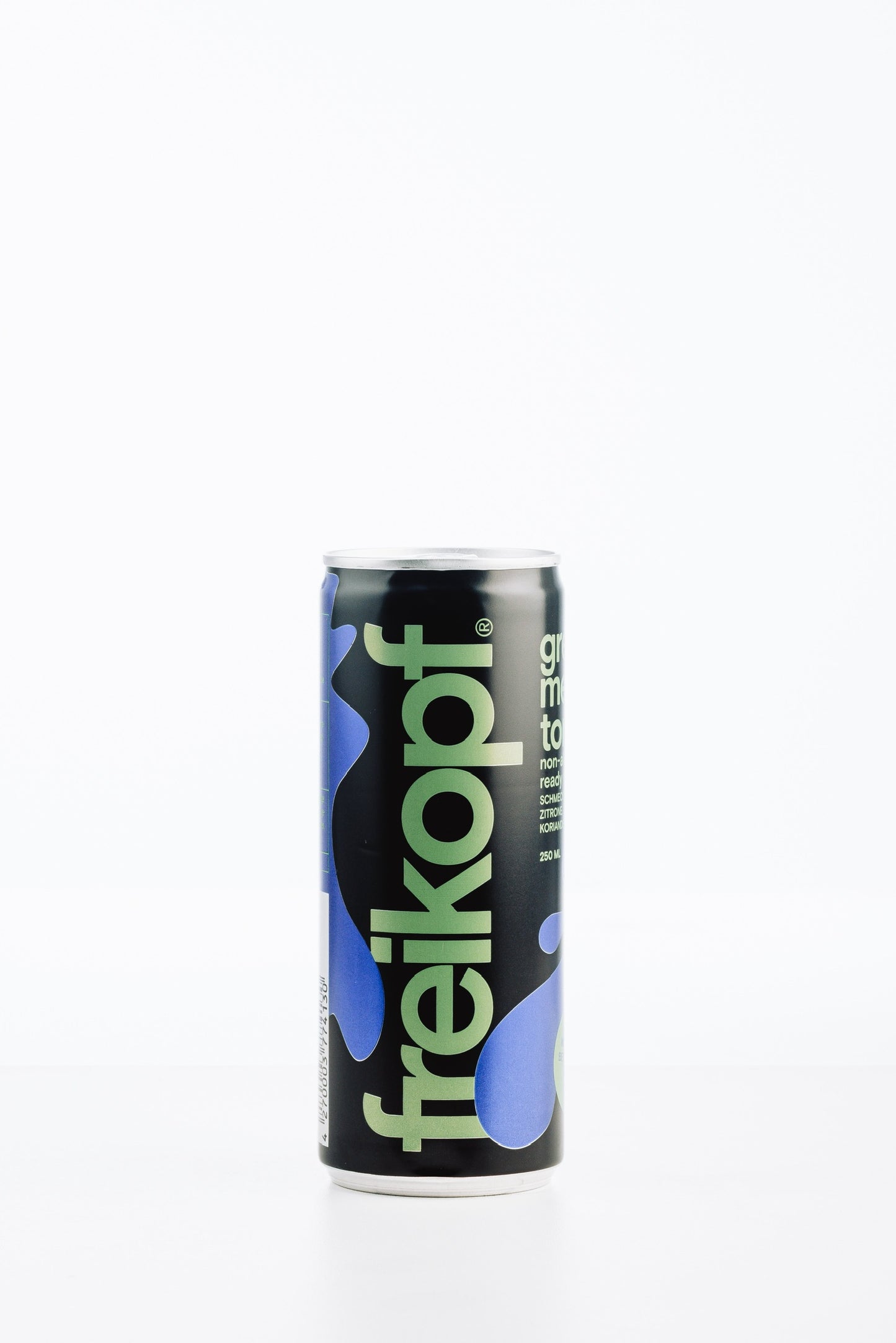 freikopf green meets tonic – alkoholfreier Wacholder-Kräuter-Drink in schwarz-blauer 250 ml-Dose, fertig gemixt mit Zitrone, Lavendel, Rosmarin, Koriander und Orange