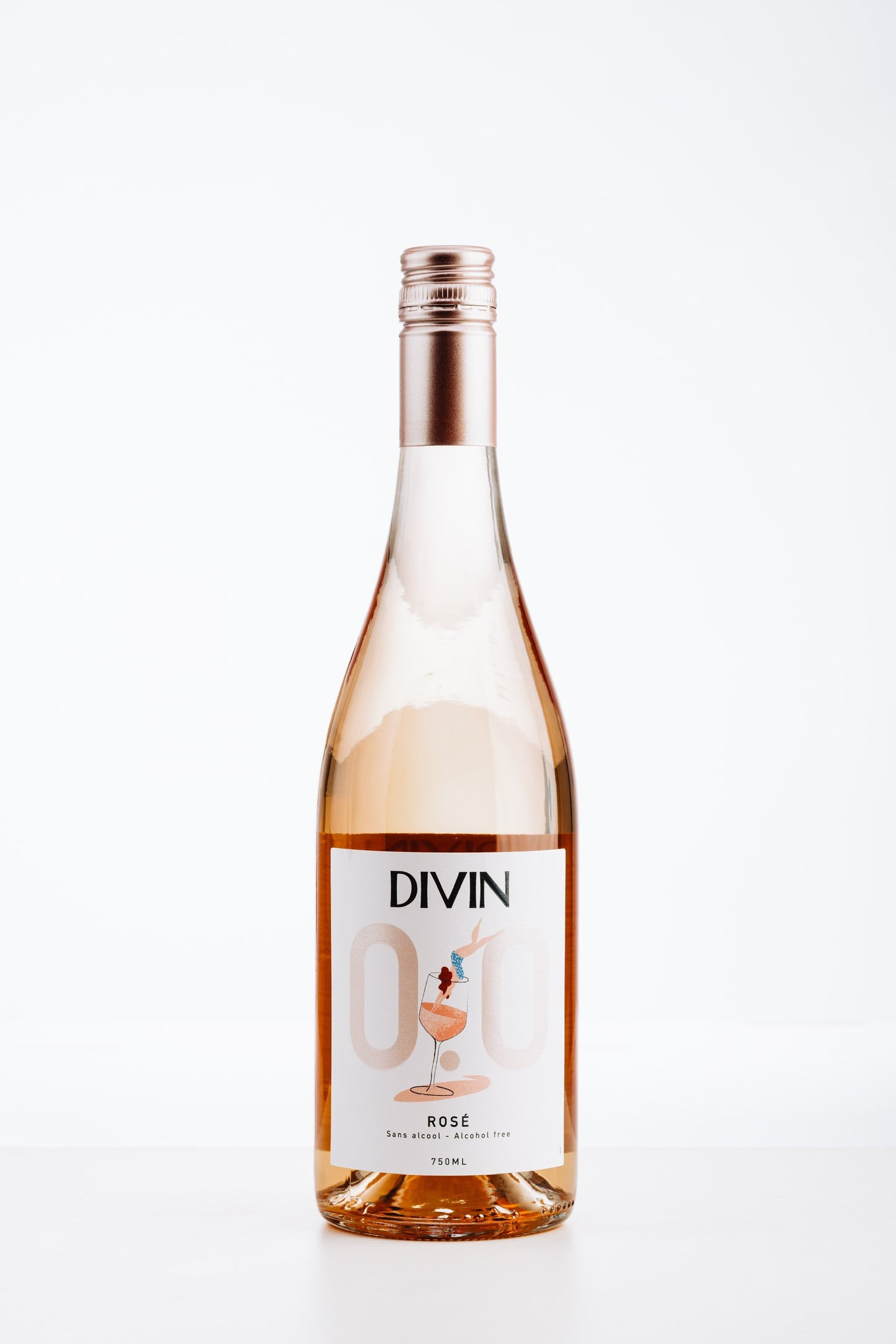 DIVIN Rosé alkoholfrei – fruchtiger alkoholfreier Roséwein aus Frankreich in eleganter 0,75 l Flasche mit modernem Etikett und roségoldenem Schraubverschluss