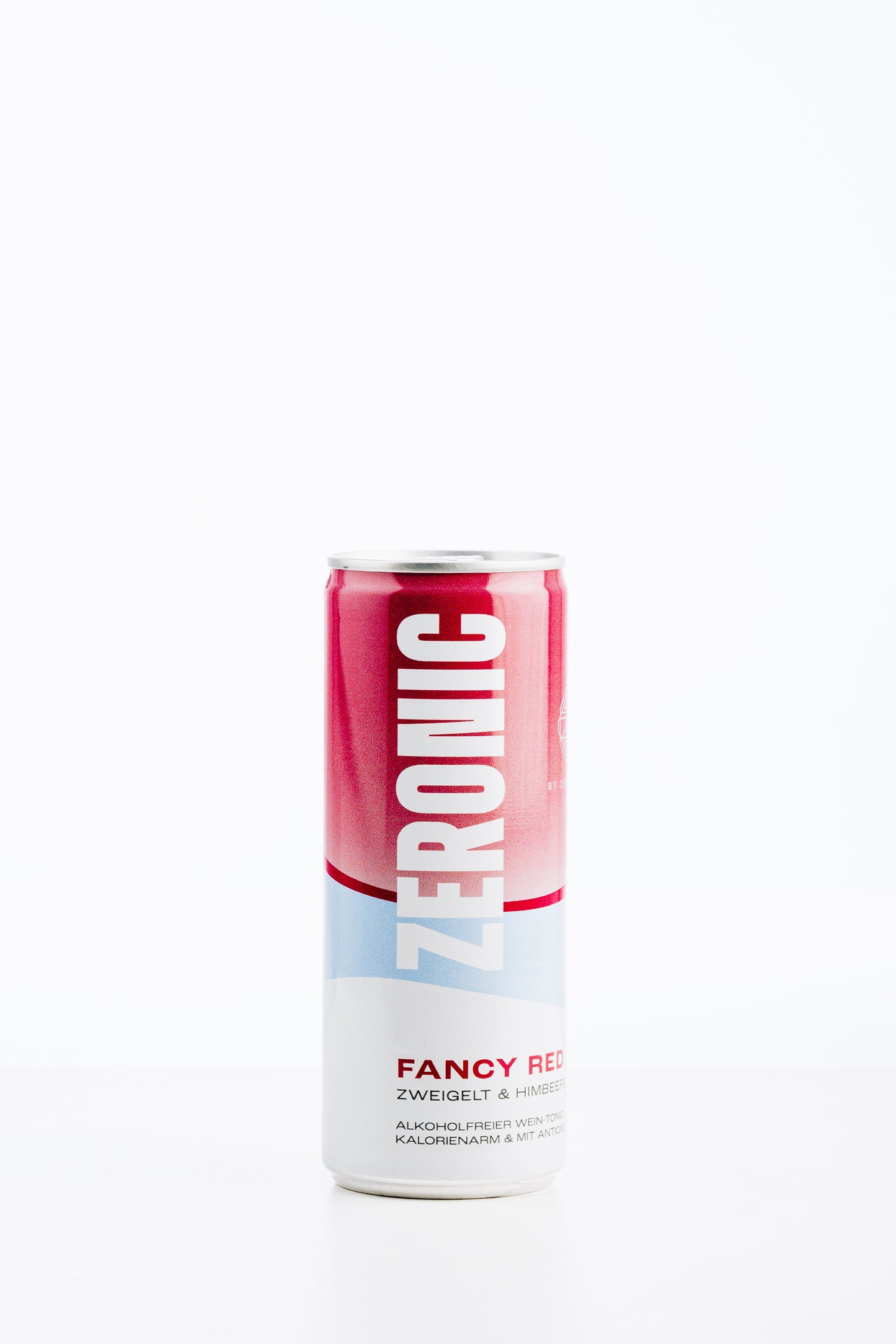 Dose ZERONIC Fancy Red alkoholfrei – Wein-Tonic aus Zweigelt mit Himbeer-Tonic, 250 ml, gold-weiß-rotes Design auf schwarzem Hintergrund