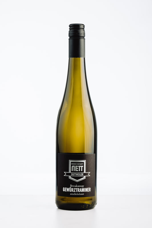 Breakaway Gewürztraminer alkoholfrei von Bergdolt-Reif & Nett – aromatischer Weißwein mit Duft von Rosenblüten, Trauben und feiner Fruchtsüße.