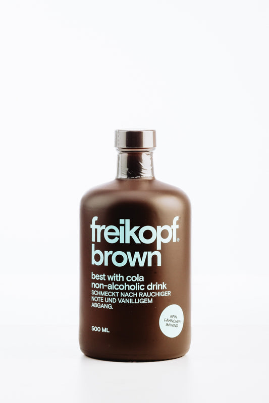 freikopf brown alkoholfreier Drink – braune 500 ml Flasche mit rauchiger Note und Vanille, perfekt zum Mixen mit Cola