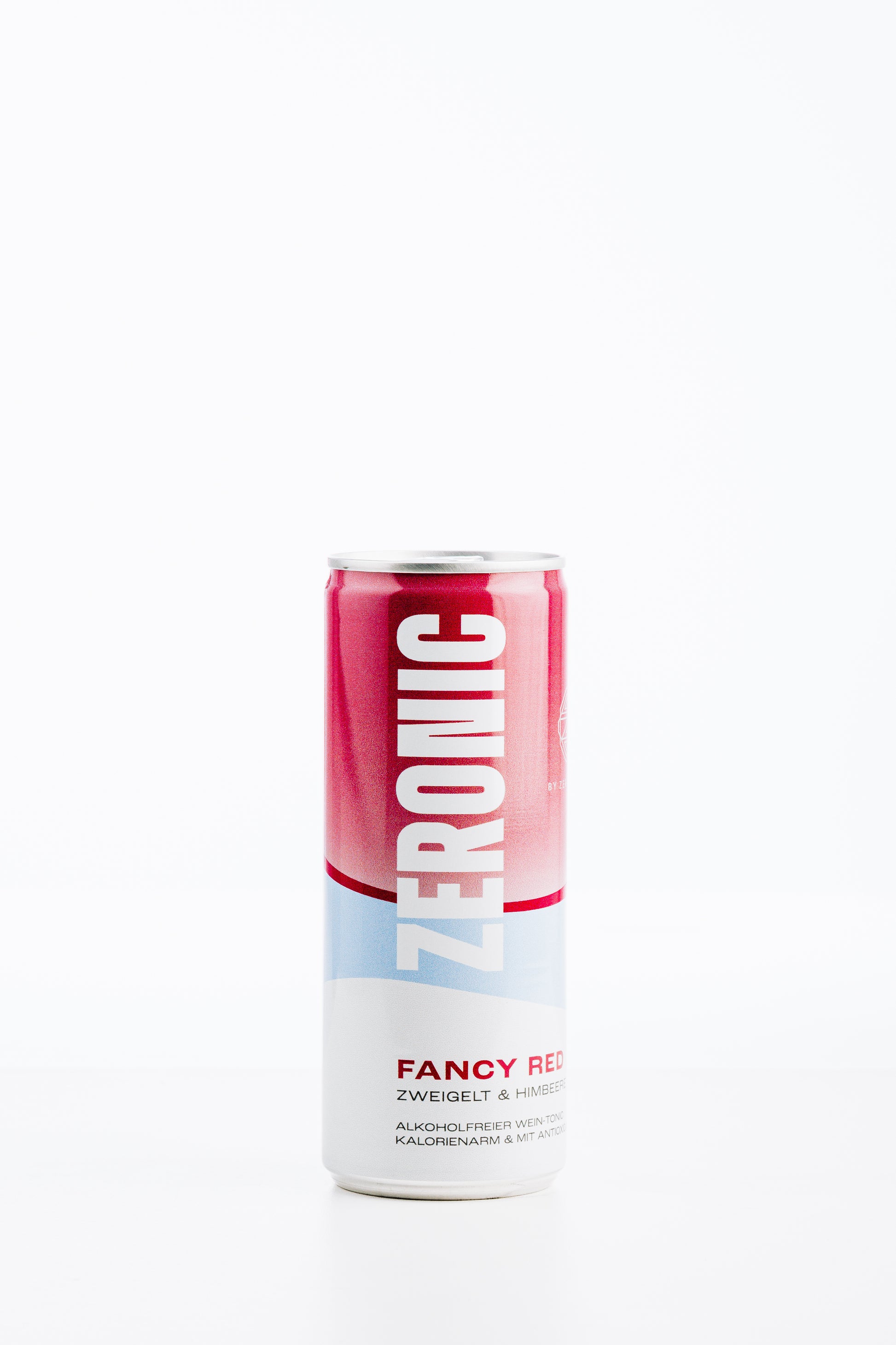 Dose ZERONIC Fancy Red alkoholfrei – Wein-Tonic aus Zweigelt mit Himbeer-Tonic, 250 ml, gold-weiß-rotes Design auf schwarzem Hintergrund